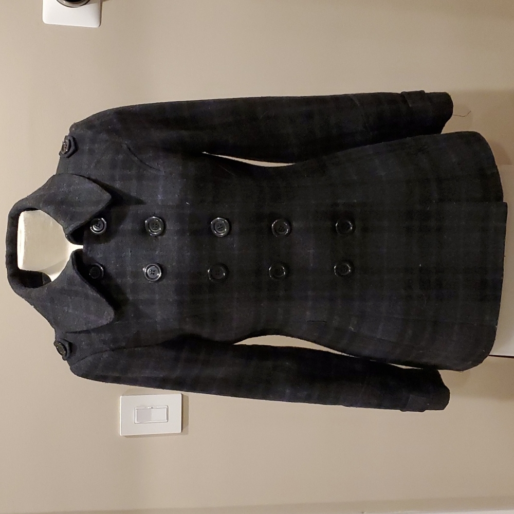 Grey plaid peacoat (wool?)